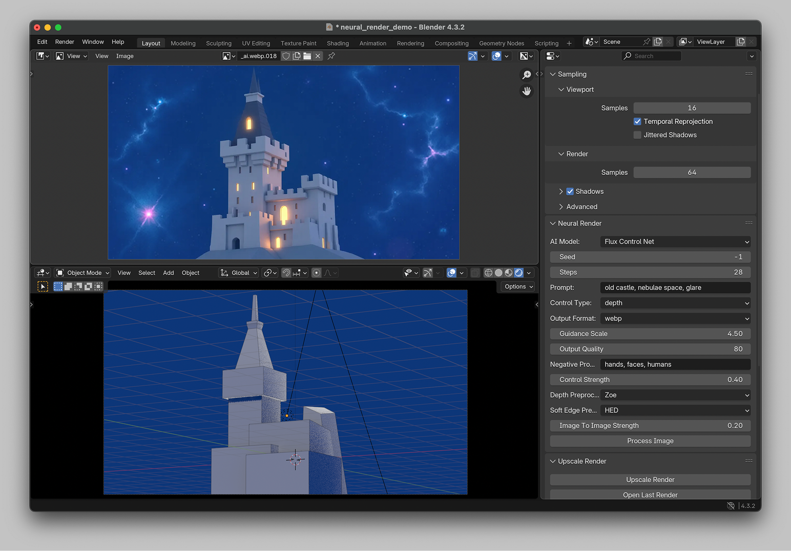 Proof of concept: simple 3D models with AI-driven scene completion for client presentation
