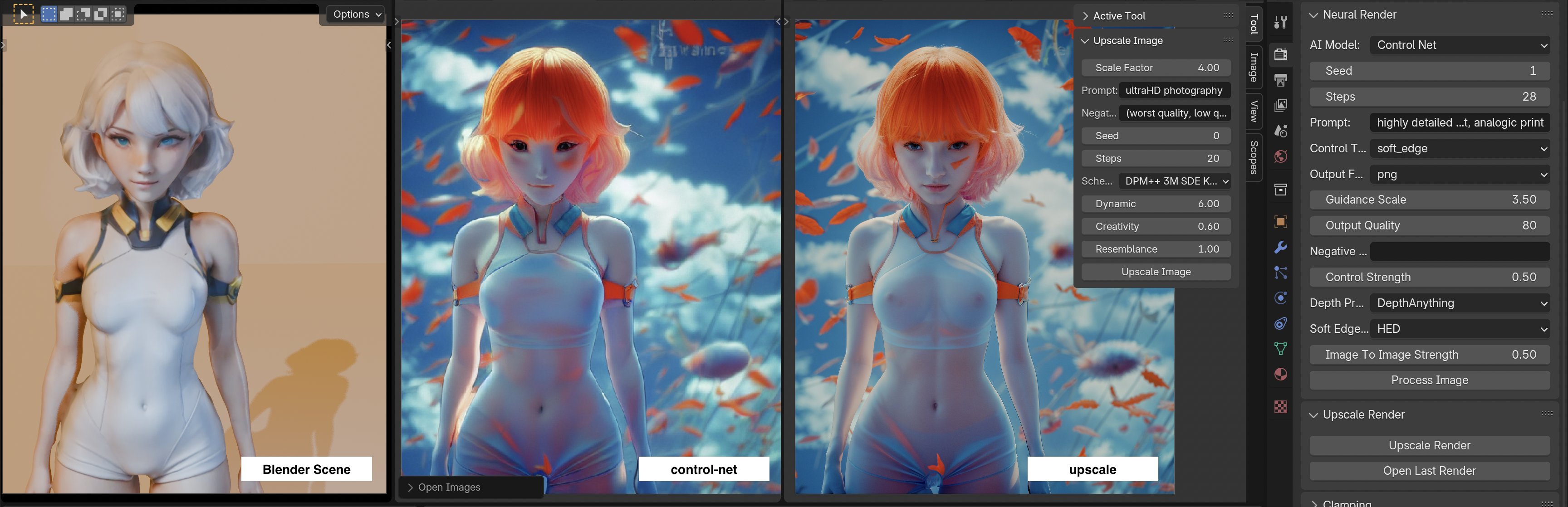 Pre-visualization render: alternative visual direction from the same blockout geometry